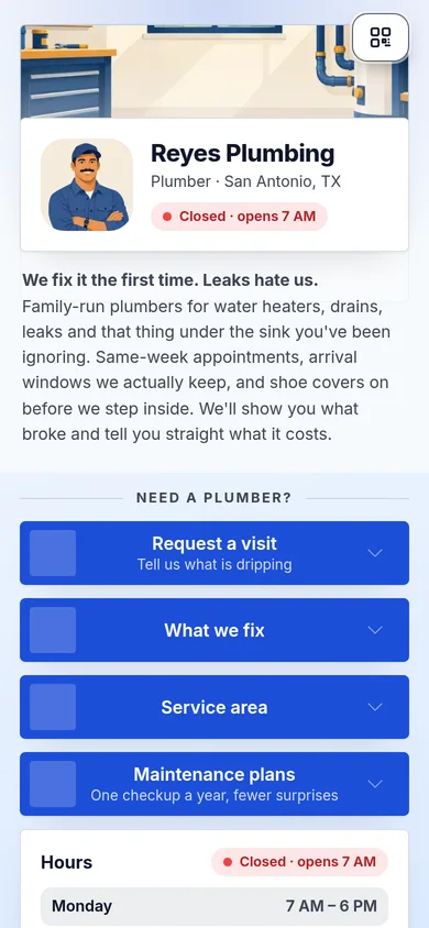 lockedin.me/reyes-plumbing, a page made on Lockedin